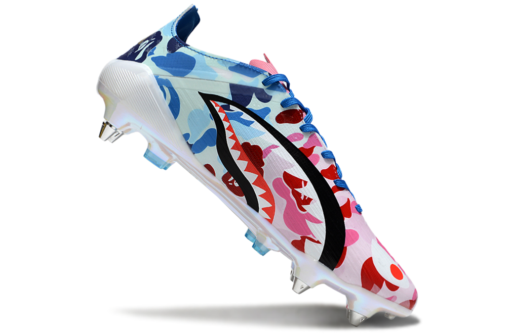 Top view of Adidas F50 Elite SG x BAPE Lace – classic laced construction with limited-edition camouflage upper for stability and precision.