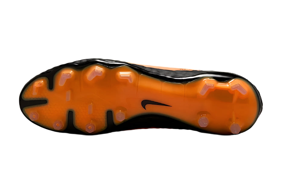 Side view of Nike Hypervenom Phantom RGN Bright Citrus Elite FG football boots in vibrant orange with black accents – elite firm ground soccer cleats