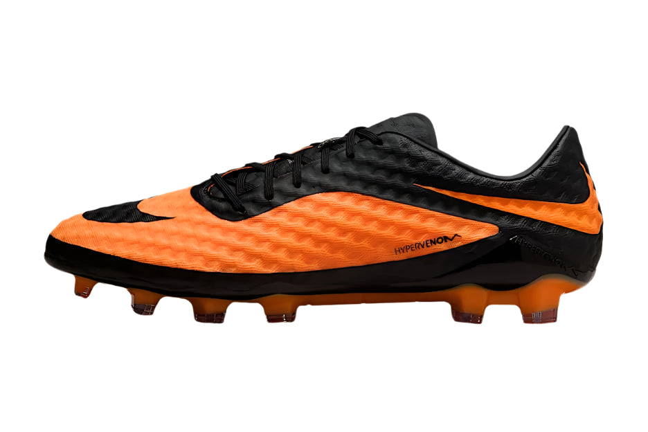Side view of Nike Hypervenom Phantom RGN Bright Citrus Elite FG football boots in vibrant orange with black accents – elite firm ground soccer cleats