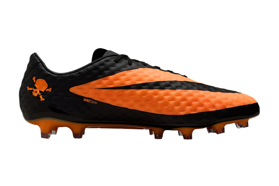 Side view of Nike Hypervenom Phantom RGN Bright Citrus Elite FG football boots in vibrant orange with black accents – elite firm ground soccer cleats