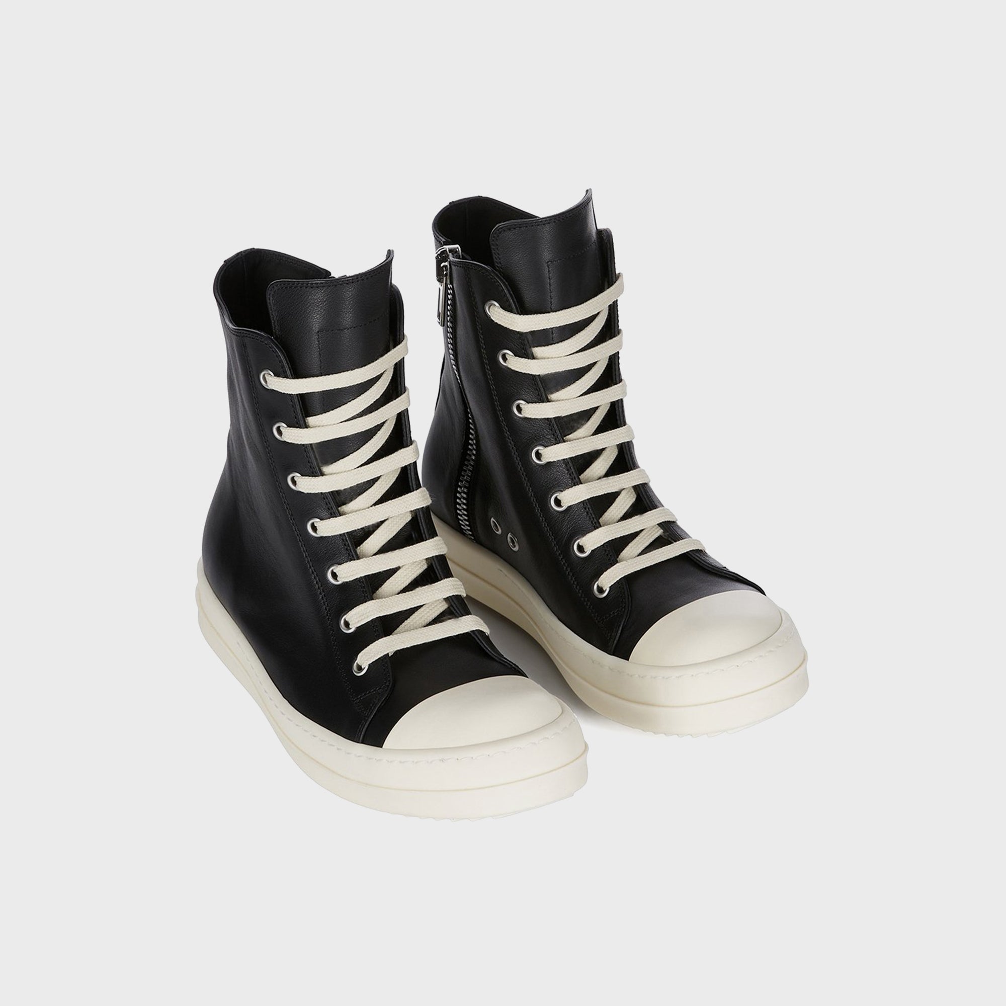 Rick Owens Leather Sneakers Scarpe in Pelle - Black / Milk / Milk