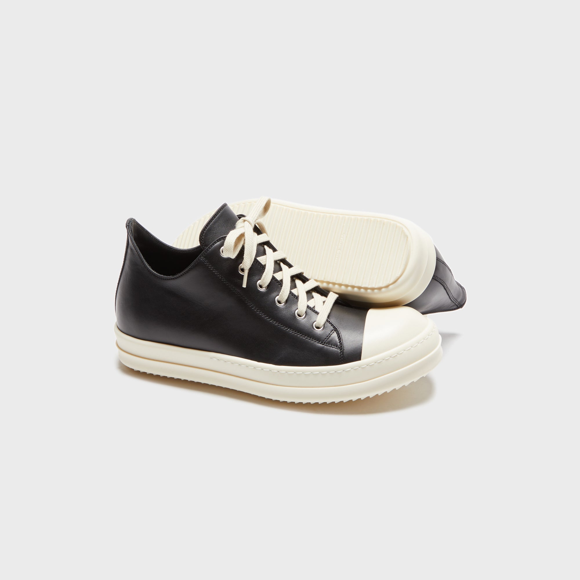 Rick Owens Scarpe Pelle Low Sneakers - Black / Milk / Milk
