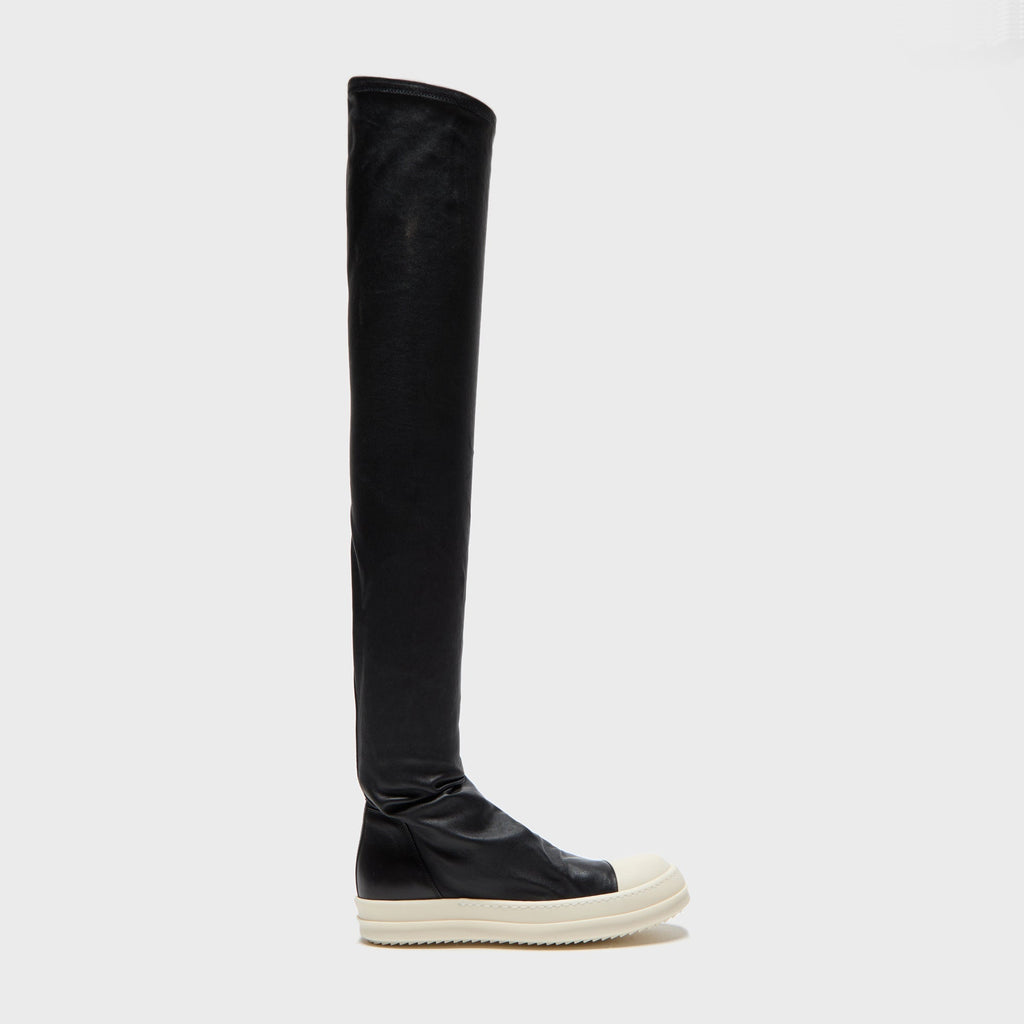 Rick Owens Stivali In Pelle High Stocking Sneaks Boots - Black / Milk / Milk