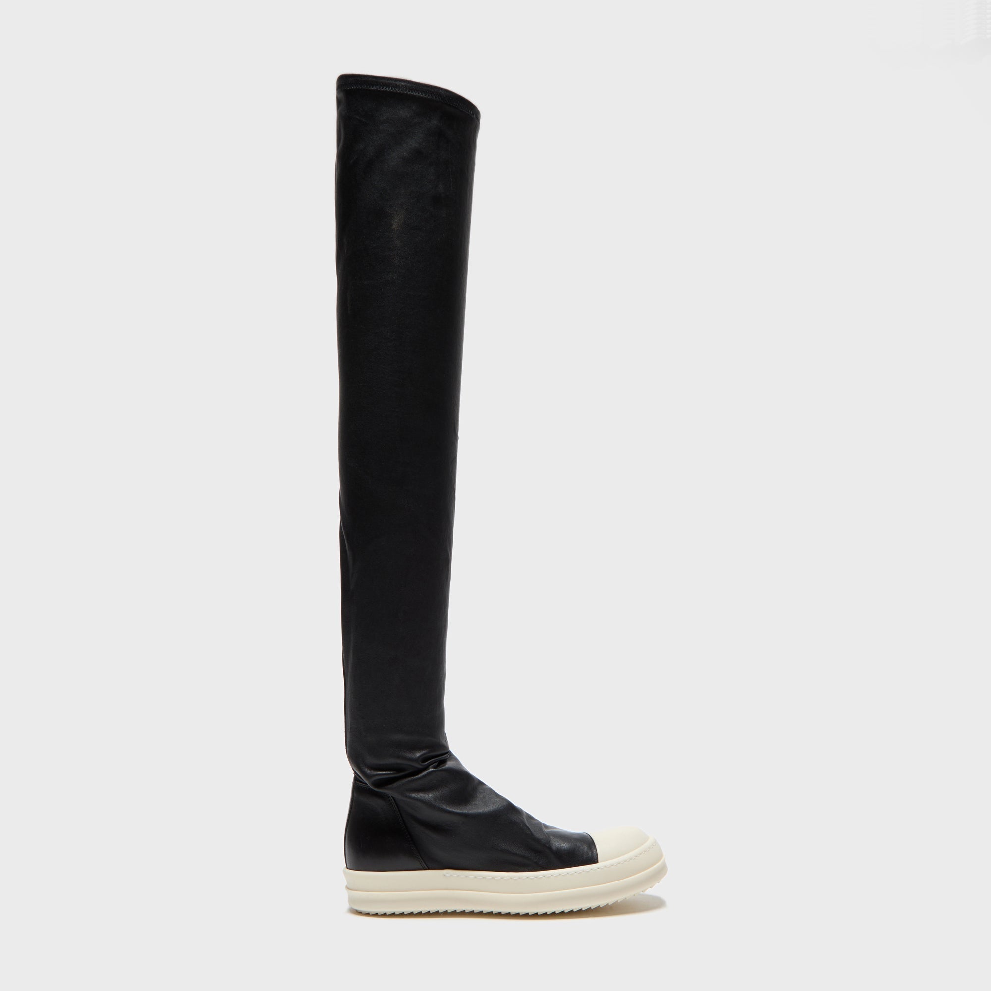 Rick Owens Stivali In Pelle High Stocking Sneaks Boots - Black / Milk / Milk