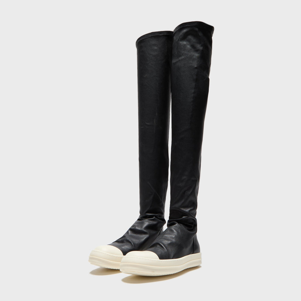 Rick Owens Stivali In Pelle High Stocking Sneaks Boots - Black / Milk / Milk