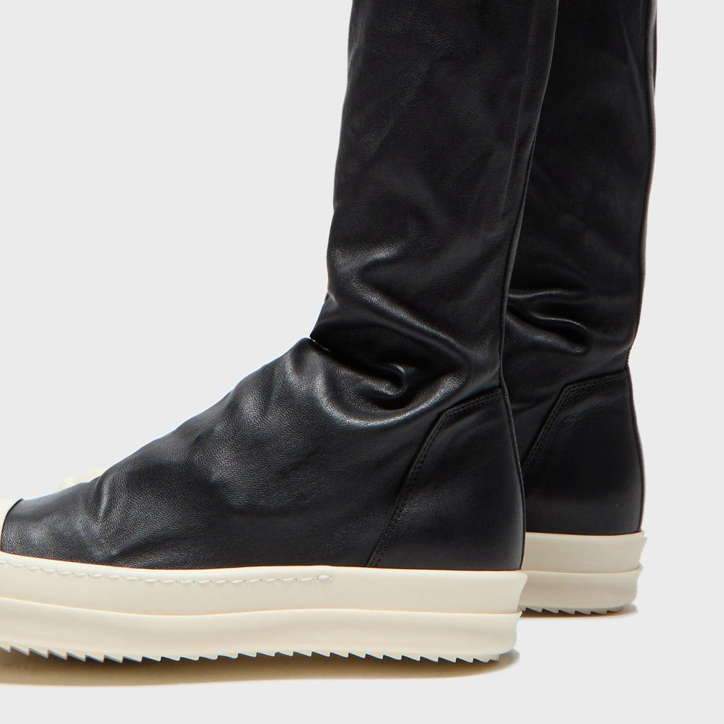 Rick Owens Stivali In Pelle High Stocking Sneaks Boots - Black / Milk / Milk