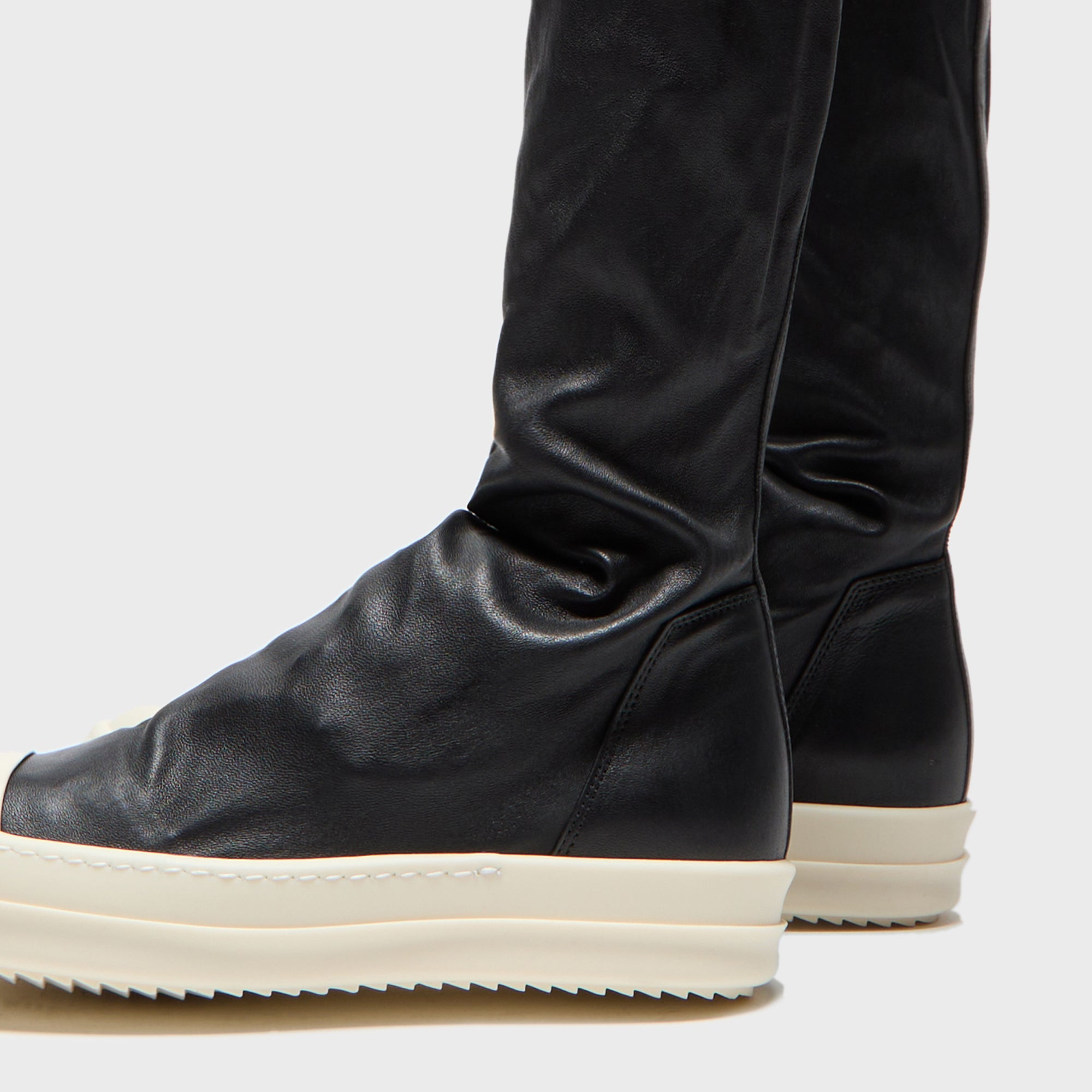 Rick Owens Stivali In Pelle High Stocking Sneaks Boots - Black / Milk / Milk